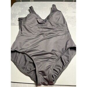 Miraclesuit One Piece Slimming Swimsuit Gray w Piping See Description